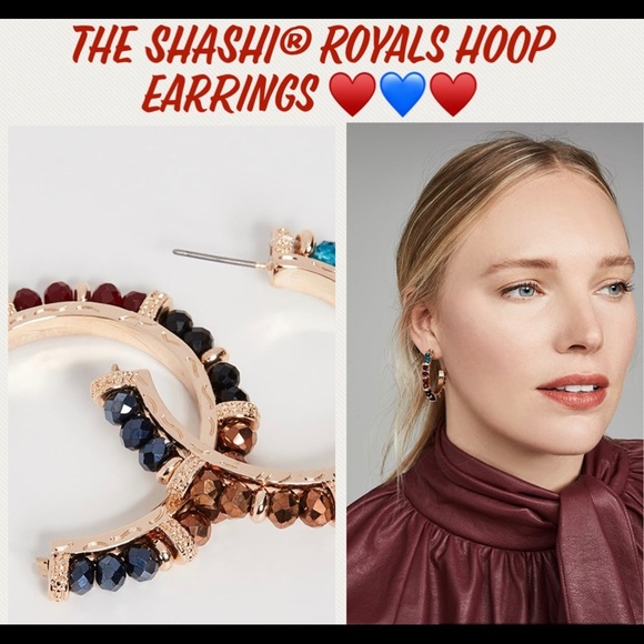 Shashi Royals Gold Vermeil Eclectic Mix Bead Multicolored Crystals Hoop Earrings - Picture 4 of 8